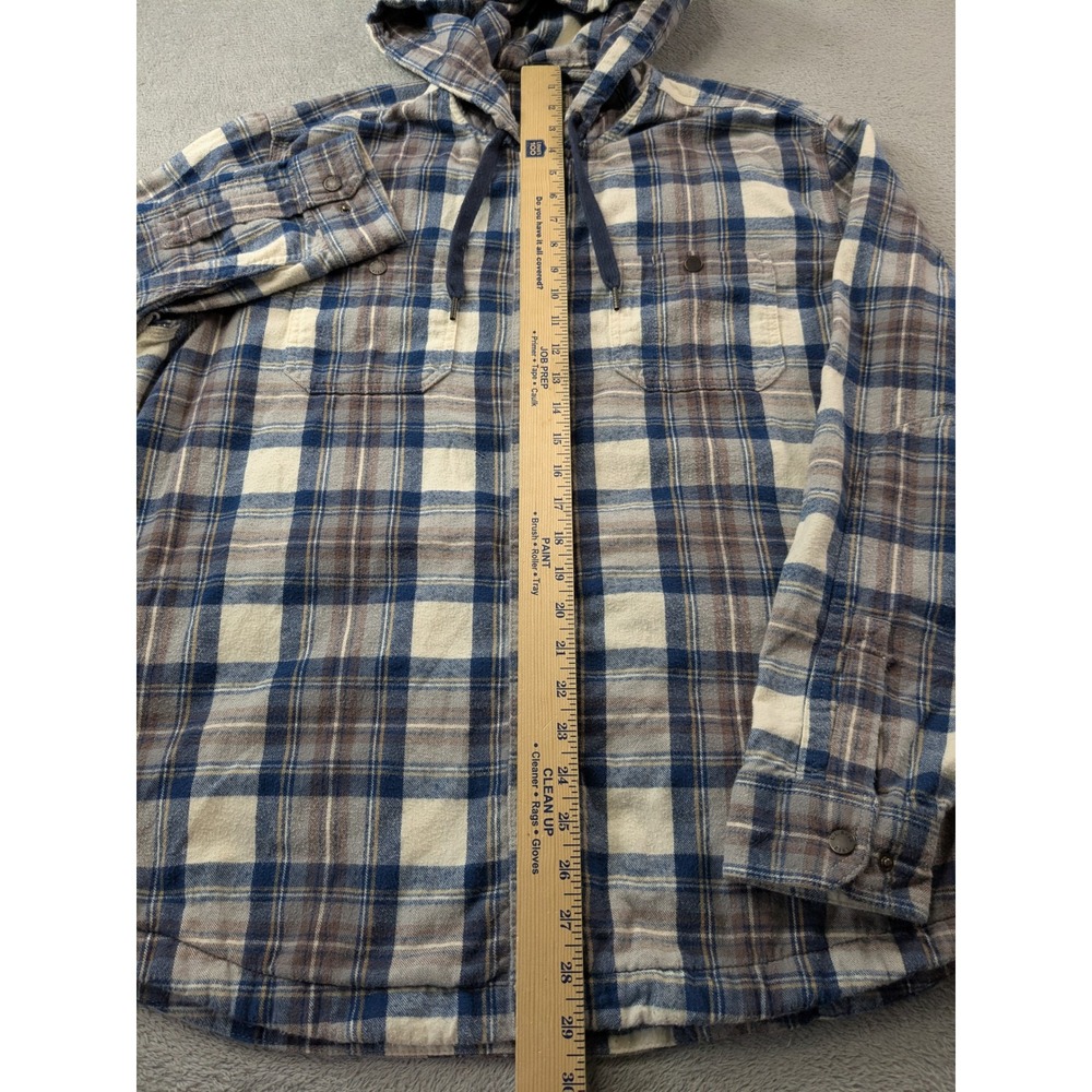 LL Bean Hooded Flannel Shirt Womens Large Blue Plaid Cotton Button Up 508169 - Picture 6 of 11